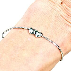 Vintage Monet Two Hearts Dainty Silver Tone Bracelet